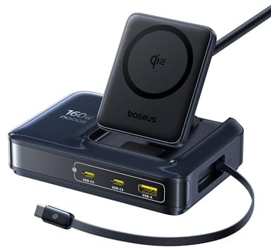 Baseus USB Magsafe ladegerät 160W, Wireless Charger Qi2 Magsafe Ladestation 5 In 1 iPhone Ladestation Charging Station mit iPhone 17-12 Serie, MacBook Pro/Air, iPad Pro usw