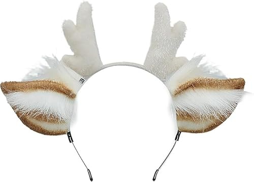 FakeFace Rentier Geweih Haarreif Elch Reh Ohren Stirnband Weihnachts Geweih Haarschmuck Kopfschmuck Halloween Karneval Cosplay Kostüm, Hnadgemacht