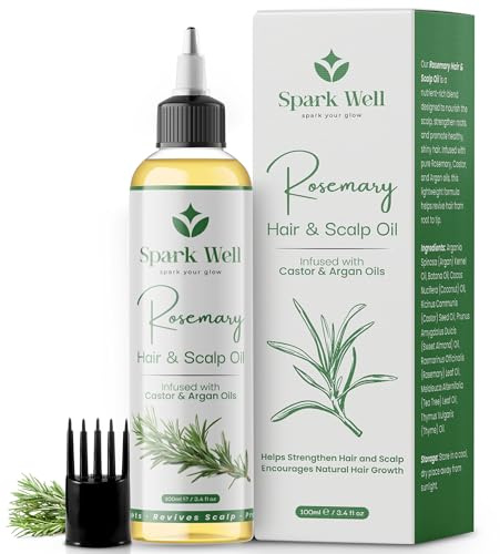 Rosemary Hair & Scalp Oil 100ml – Hair Growth Oil with Castor, Argan, Coconut, Sweet Almond & Tea Tree Oils – Nourishing & Strengthening Treatment for Thicker Hair