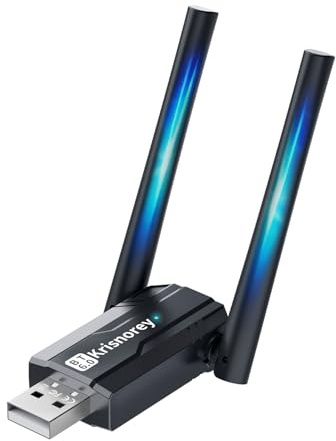 Krisnorey Long Range USB Bluetooth 6.0 Adapter for PC, Bluetooth USB Dongle | Built-in PA Enhanced 5dBi High Gain w/ Dual Antennas, Supports Windows 11/10/Linux Laptop Desktop, NOT For TV, Mac, Car