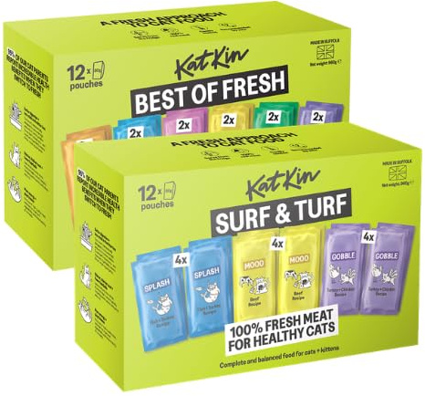 KatKin “SURF & TURF and BEST OF FRESH” Cat Food Variety Pack Bundle | Complete & Balanced Fresh Meals for Cats & Kittens | Chicken, Turkey, Duck, Beef, Fish, Pork | 24 x 80g Pouches