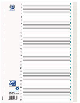 Elba 400011408 Tauenpapier-Register für DIN A4 blanko, 31-teilig hellgrau