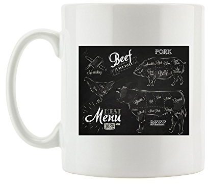 Pixxprint Meat Menu 1889 Fun Tasse, ca. 300ml Fassungsvermögen, Keramik Weiß, Spülmaschinenfest