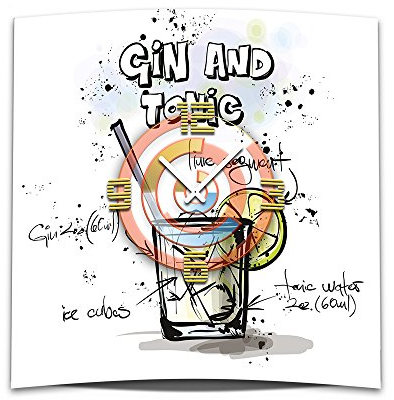 dixtime Wanduhr XXL 3D Optik Cocktail Gin Tonic 50x50 cm leises Uhrwerk GQ-031