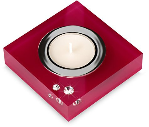 My IMPLEXIONS Moderner Teelichthalter Simply 2 veredelt mit Swarovski Kristallen/Stilvolle Tischdeko (Fuchsia)