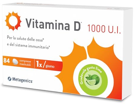 Metagenics Vitamina D 1000 UI - Ossa e Difese - 84 Compresse Masticabili | Pratica assunzione quotidiana masticabile per una corretta integrazione di vitamina D3, ideale per adulti e ragazzi.