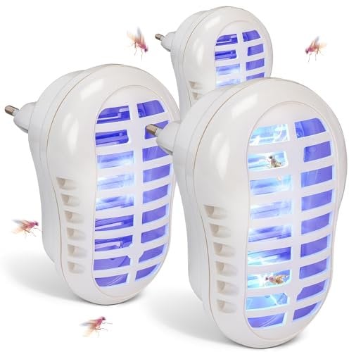 GARDIGO® Prise Anti-Mouche avec lumière UV - Lot de 3 | Piège à mouches de fruits pour la cuisine | Portée 20 m² | Certifié GS | Tue Mouche Éléctrique | Répulsif anti Insectes.
