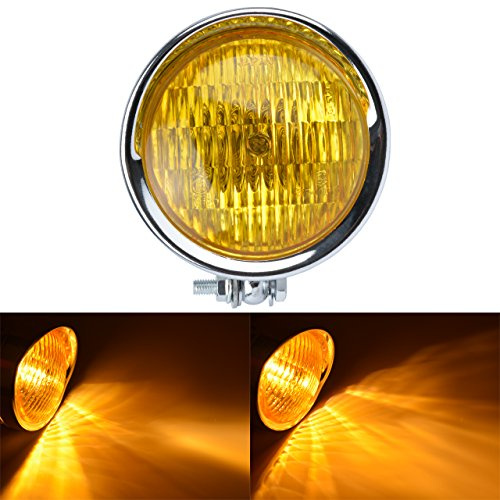 KaTur Universal 6,5 Motorrad Scheinwerfer Lampe Retro Klarglas Seitlich Montiert Einzelscheinwerfer Glühlampe Birne (Amber Light)