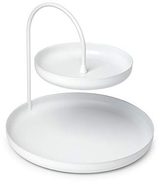 UMBRA Poise accessory organizer. Porte bijoux à 2 niveaux Poise. En métal coloris blanc mat. Dimension 20.3cm de diamètre et 18cm de haut.