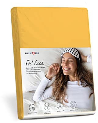 HANSE PRO Spann-Betttuch 180x200-200x220 cm I Spann-Bettlaken I Laken I für Boxspring-Betten und Wasserbetten I Steghöhe bis 30 cm I Premium-Qualität I Farbe Mais