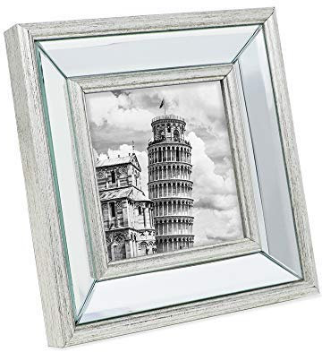 Isaac Jacobs 10 x 10 cm silberfarbener abgeschrägter Spiegel – klassischer Spiegelrahmen mit leicht abgeschrägtem Winkel für Wanddekoration, Tischplatte, Fotogalerie und Wandkunst (10 x 10 cm, Silber)