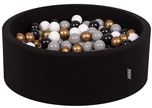 KiddyMoon Bällebad 90X30cm/200 Bälle ∅ 7Cm Bällepool Mit Bunten Bällen Für Jungs Babys Kinder Rund, Schwarz:Weiß/Grau/Schwarz/Gold