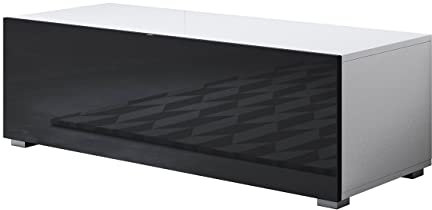 MB Muebles Bonitos, Meuble TV avec Pieds 2 cm Luke H1 pour Salon Moderne, Design Modulaire avec Porte Abattante, Mélamine Brillante, Blanc et Noir, 100x32x40 cm