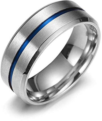 Vektenxi Premium Quality Herren Wolfram Ringe Blue Grooves Inlay Hochglanz Comfort Fit Ehering Größe 11