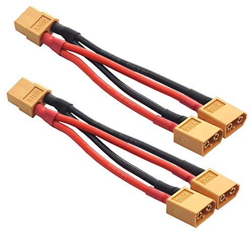 Share Goo 2PCS 14AWG XT60 Parallel Battery Connector 2-Male to 1-Female XT-60 Cable Dual Extension Y Splitter Harness Adapter for RC Multicopter Quadcopter Aircraft,3.93