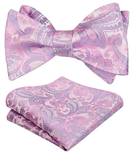 Alizeal Herren Retro Paisley Selbst Fliege und Taschentuch Set, Rosa+Flieder