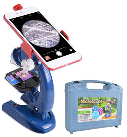 ALEENFOON Mikroskop Set 1200x 400x 100x Vergrößerung für Kinder - Wissenschaft Kit mit LED Beleuchtung, Zubehör, Telefonhalter und Kunststoff-Box für Schüler