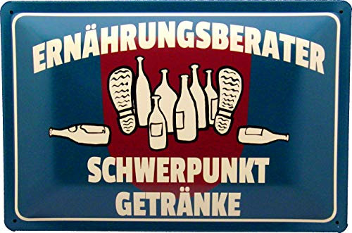 Blechschild 20x30 Ernährungsberater Schwerpunkt Getränke Hinweisschild Design Essen und Trinken zur witzigen Deko Wohnzimmer Gastronomie Bier Garten Kneipe Bar Pub Kiosk Alkohol Schutzgebiet