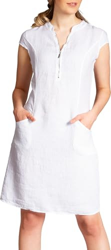 Caspar SKL040 stylisches knielanges Damen Sommer Leinenkleid mit Reißverschluss Ausschnitt