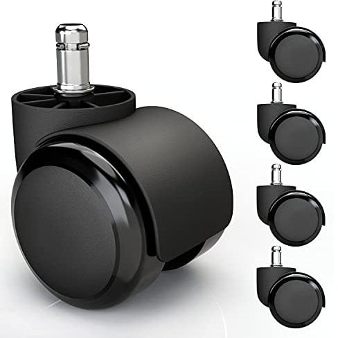 5x Hartbodenrollen 10mm mit PVC Überzug leise & kratzerfrei - Universal Schreibtischstuhl Bürostuhl Rollen ideal für Parkett, Laminat, Fliesen & Steinboden (Schwarz)