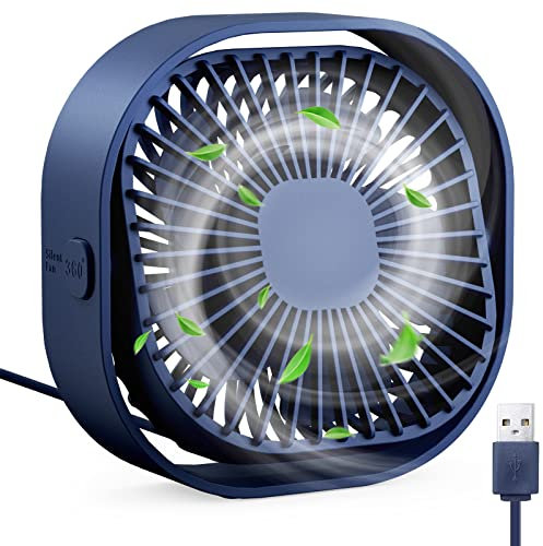 RJVW Small USB Desk Fan, 3 Speeds Portable Table Fan, 4 inch Personal Min Fan,Small Cooling Fan by USB Plug In, 360°Rotatable Silent Desktop Fan for Home Office Bedroom Dorm Indoor Outdoor Summer Gift