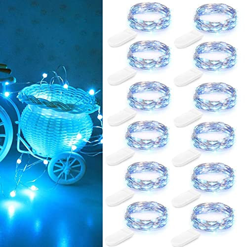 Batteriebetriebene Lichterketten, 12 Stück 2m 20 LED wasserdichte Lichterketten, Sternenlichterketten - blau