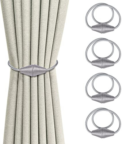 Dalababa 4 Piezas Alzapaños Magnéticos para Cortinas Abrazaderas de Cortina Amarres de Cortina Cuerda de Cortina Hebilla de Cortina Tiebacks de Cortina Accesorios de Cortinas Dormitorio, Gris