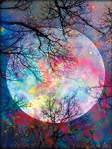 OWN4B Kreuzstich Stickpackungen Vorgedruckt, Mond Nacht Baum Bilder 11CT 14,2x18,1 Zoll DIY Stickpackung Set