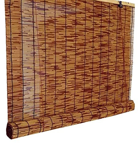 Bambusrollo Outdoor,Retro Strohvorhang Bambus Rollo,Handgewebte Gras Vorhänge,Carbonization Schilf Vorhang,Atmungsaktive Filtervorhänge,Anpassbar,für Drinnen/Draußen/Fenster (W150xH260cm/59x102in)