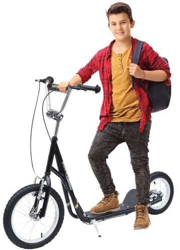 HOMCOM Kids Scooter with Rubber Wheels for 5+ Years 16 Front Wheel | Teen Kick Scooter, Height Adjustable Handlebar, Dual Brakes, Kick Stand