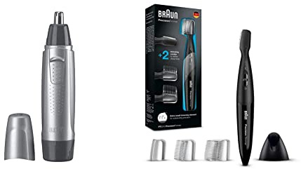 Braun EN10 - Cortapelos Hombre nariz y orejas, color plata & PT 5010 - Recortadora de barba de precisión, maquina de afeitar, color negro, pilas, 2015