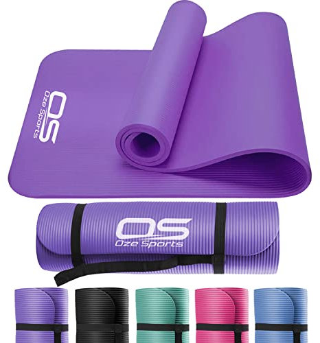 OZE SPORTS Yoga Mat Exercise NBR Fitness foam mat Extra Thick Non-Slip Large Padded High Density ideal for HiiT Pilates gymnastics mats Fitness & Workout with Free Carry Strap (Purple)