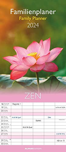 Familienplaner Zen 2024 - Familien-Timer 19,5x45 cm - 5 Spalten - Wand-Planer - viel Platz für Eintragungen - Familienkalender - Alpha Edition