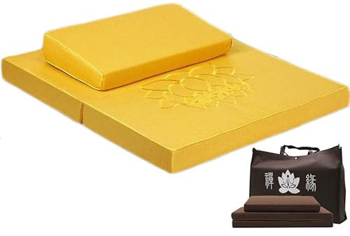 Zafu Zabuton Meditationsset bestehend aus Zafu Meditationskissen und Zabuton Matte für Sitzmeditation und Yoga mit Abnehmbares Reißverschluss-Design (Mönchsgelb,80 * 80cm)
