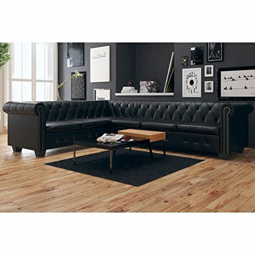 Festnight Ecksofa Eckcouch Sofa L Form Retro Couch 6 Sitzer Chesterfield Sofa Kunstleder Wohnzimmersofa Loungesofa Wohnzimmer Sofas & Couches, Schwarz