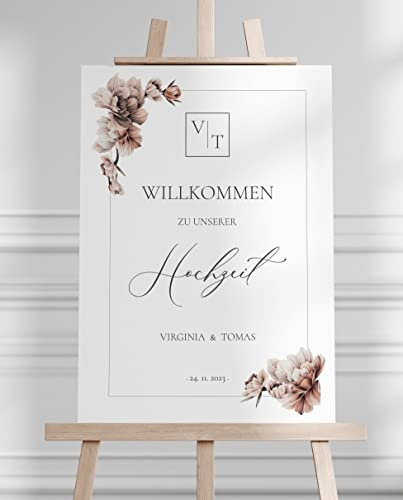 Manschin Laserdesign Willkommensschild Aluverbund personalisiert - Made in Germany - Welcome Willkommen Schild für Hochzeit (60x40cm)