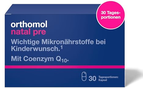 Orthomol Natal pre Kapseln: Nahrungsergänzung für Frauen mit Kinderwunsch – mit Folsäure (inkl. Quatrefolic®), Zink, Vitamin D, Jod und Coenzym Q10, 30 Tagesportionen
