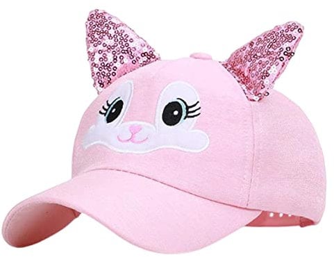 KOOBS Kindermütze Spring Child Baseball Cap 2 Bis 8 Pailletten Ohren Sommer Hip Hop Kids Hats Jungen Mädchen Caps Snapback Hut-Pink,2 to 8 Years Old