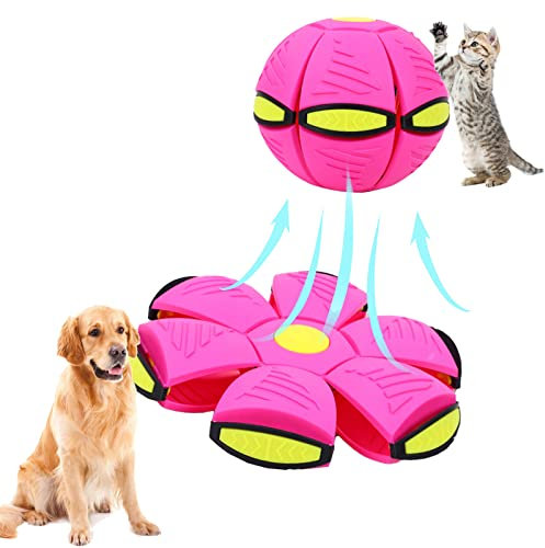 PAIKOE Interactive Dog Ball Toys, Pet UFO Magic Ball, Magic Flying Saucer Ball, Moving Bouncing Ball Pet Puzzle Toy, Funny Deformation Glowing Magic Ball Interactive Toys for Dog Cat (No Light, Pink)