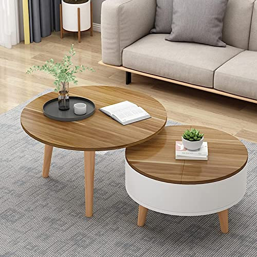 Beistelltisch, moderner Couchtisch, runder Couchtisch mit verstecktem Stauraum, Couchtisch aus Holz, einfach zu montieren, Nussbaumfarbe