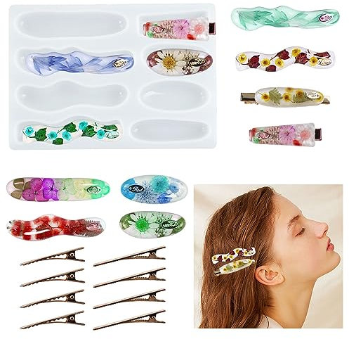 Voyyphixa Haarspangen Resin Silikonformen Epoxidharz Formen Silikon mit 8 Haarspangen Silikon Formen Epoxid Schmuck Gießharz Formen für Schmuckherstellung Anhänger Halskette (Hair Clips Mold)