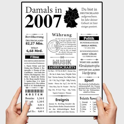 VP-DSGN Geburtstag - 2007 - Bild Plakat Zeitungsartikel Fakten zum Jahrgang - Deko Geschenkideen zum Geburtstag, Mann Frau - damals in - Poster