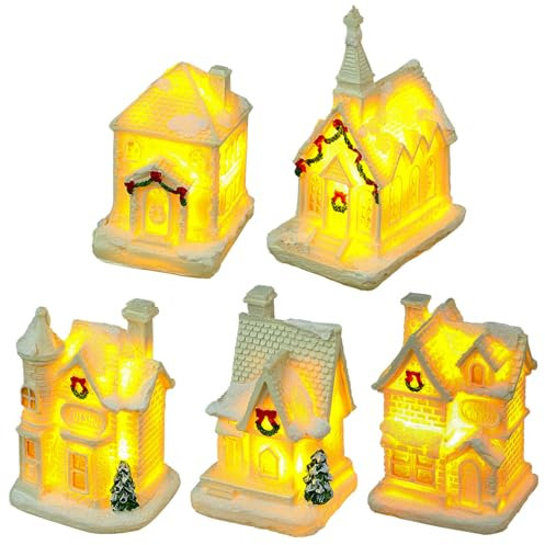 Villaggio Natalizio Luminoso, Decorazioni Natalizie Bianche, Villaggio di Natale Nevi, Addobbi Natalizi per La Casa Natale LED Luci, Natale Decorazioni Casette in Miniatura Paesaggio Accessori (A)