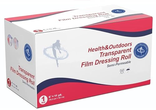 HEALTH & OUTDOORS Transparente dünne Folien-Verbandrolle, 15,2 cm x 9,1 m, für Wund- und Tattoo-Nachsorge