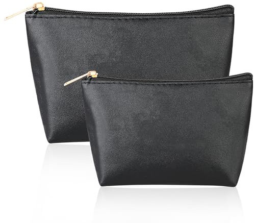 2 Stück Kosmetiktasche für Frauen, Premium Kosmetiktasche, Make up Tasche aus Leder, Tragbare Tasche, Kulturbeutel, Kleines Mäppchen für Damen und Mädchen(Schwarz)