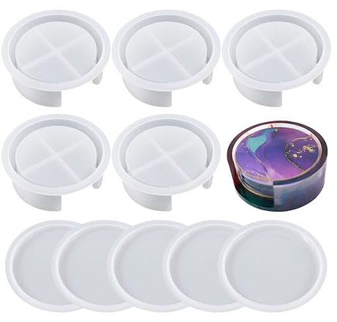 Lot de 5 moules ronds en silicone pour dessous de verre faits maison - Convient pour la décoration de la maison, les cadeaux faits maison