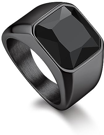 Bandmax Siegelring Schwarzer Ring Edelstahl Ringe für Herren Onyx Ring Größe 69mm Ring mit Stein 12MM breit Freundschaftsring Accessoires Schmuck