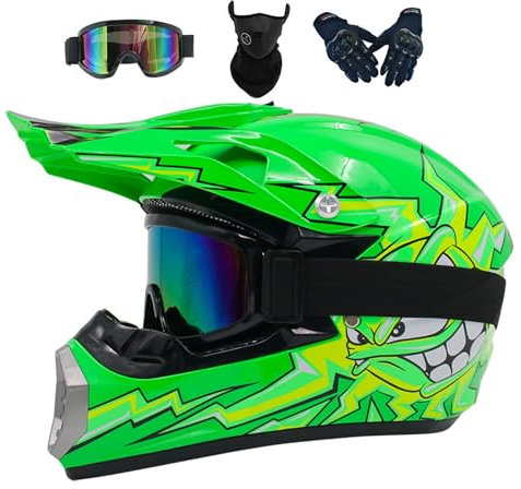 Helmblazia Casco de Motocross para Niños, Fullface MTB Downhill, para Hombre y Mujer, ATV, Verde, DOT