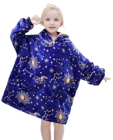 Wenlia Übergroße Hoodie Blanket für Mädchen, Kinder Flanell Sweatshirt Decke Kuschelpullover, Einhorn Warmer Pullover Tragbare Decke Eine Größe passt 7-13 Jahre alt