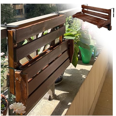 Tavolino da balcone in legno massello, tavolo ringhiera pieghevole, tavolino da esterno tavolo sospeso pieghevole, tavolo for computer, adatto for terrazza, giardino, mobili da giardino(A-90x23CM/35.4